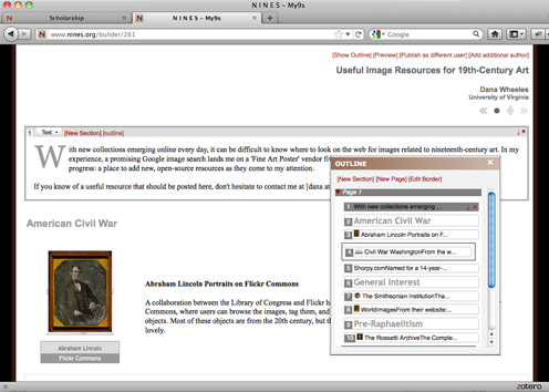 screenshot of NINES authoring tool